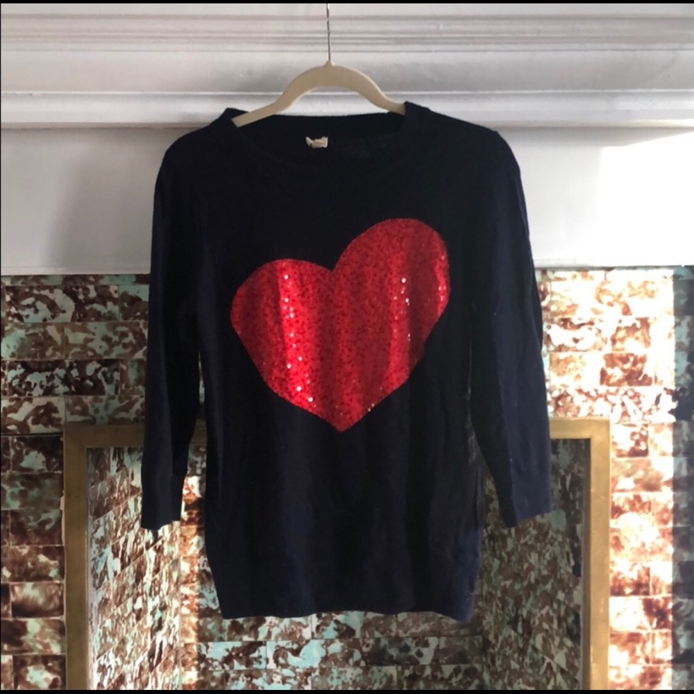 Jcrew merino wool blend sweater 3/4 sleeves heart
